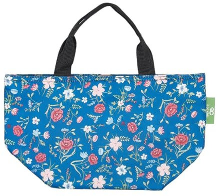 ECO CHIC Lightweight Foldable Insulated Lunch Bag Water Resistant Cooler Bag (Floral Navy)