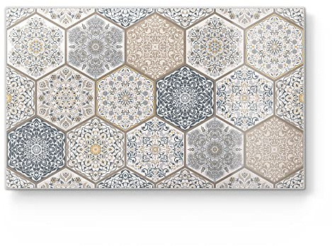 DEQORI Frühstücksbrett Glas | klein 23x14 cm | Motiv Abgenutztes Fliesenmuster | Design Schneidebrett für Küche | Frühstücksbrettchen antibakteriell & rutschfest | Glasplatte & Servierplatte