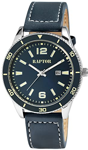 Raptor Simon Herren-Uhr Leder Datum Leuchtzeiger Analog Quarz RA20365 (grau)