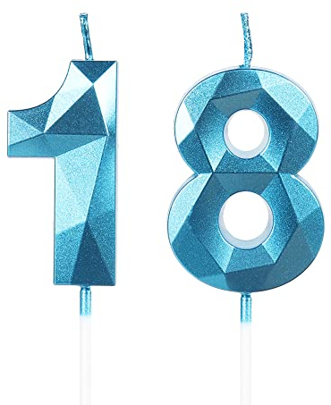 Yiran Geburtstagskerzen Zahlen 18 - 5cm 3D Blau, Kerzen für Geburtstag, Torten- und Kuchendeko, Nummer 18