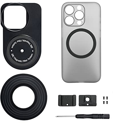 JJC Objektivfilter-Adapter und Gegenlichtblende Filmemaching-Set für iPhone 13 Pro Max, verbessert mobile Videoaufnahmen, 1/4-Zoll-20 Innengewinde & Kaltschuh-Halterung, ausziehbar (49 mm)