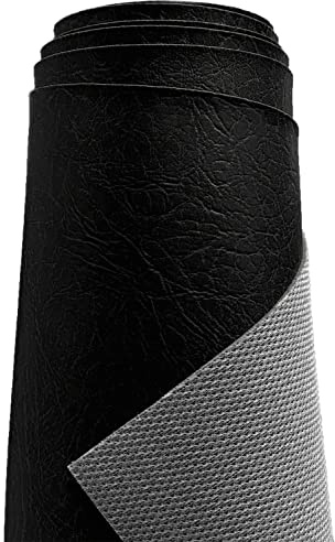 A-Express Heavy Thick Faux Leather Fabric Grained Leatherette Vinyl Leathercloth Automotive Home Decor Upholstery Material - Black 1 Metre 100cm x 140cm
