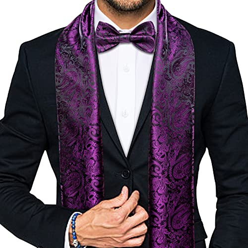 Barry.Wang Herren-Schal, Paisleymuster, seidig, vorgebunden, Fliegen-Set, Hochzeit, Mode, Exquiste für Herren, violett, Einheitsgröße