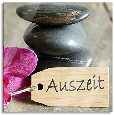 Pixxprint Glasbild, Wandbild auf Echtglas, Auszeit Orchidee mit Zen Steinen, 40x40 cm, inkl. Aufhängung und Abstandshalter