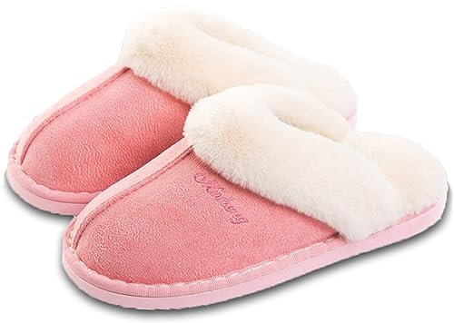 Pantofole Donna Uomo Invernali Peluche Ciabatte da Casa with Memory Foam Pelose Calde Comode Fluffy Antiscivolo Autunno Interno Esterno Rosa 270