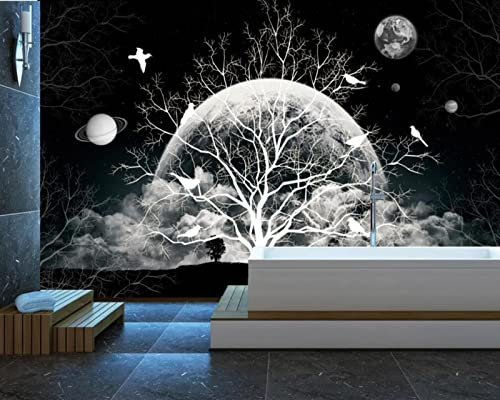 MIWEI Wallpaper Papier Peint Panoramique Arbre De Ciel Étoilé Noir Et Blanc Rétro Fresque Murale Papier Peint 3D Chambre Peinture Murale S-21819 250X175CM