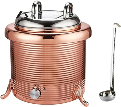 FLTRGO 13 L Stainless Steel Electric Soup Kettle Soup Warmer, Adjustable Temperature 30-80 Food Warmer Machine, with Stainless Steel Spoon and Lid, for Restaurant and Big Family,Champagne