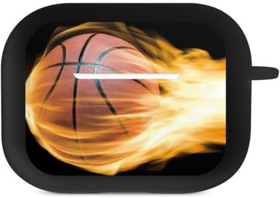 DeinDesign Hülle mit Karabiner kompatibel mit Apple AirPods Pro 2. Generation Case schwarz Schutzhülle mit Schlüsselanhänger Basketball Feuer Sport