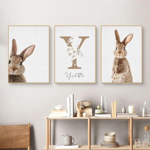 CULASIGN 3er Premium Kaninchen Poster Set, Tiere Hase Bilder Kinderposter Leinwand Wandkunst, Wandbilder Deko für Kinderzimmer Babyzimmer Mädchen Jungen, Ohne Bilderrahmen (30x40cm,JKL)
