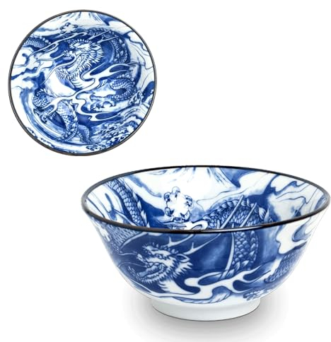 Bol Japonais XL Dragon - Ramen, Udon, Miso, Soupe, Salade, Nouilles, Fruits, Poke - Grand Plat à Goûter