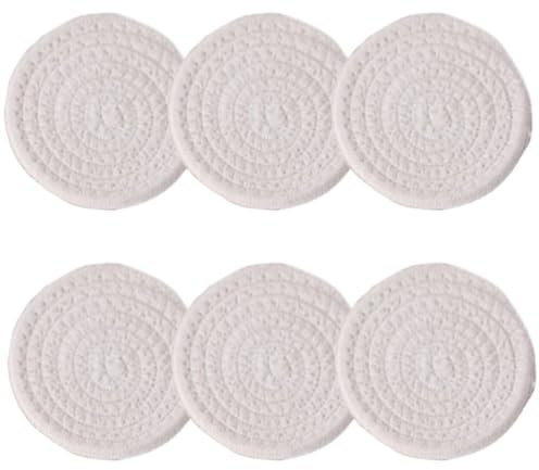Round Coasters Set of 6 Woven Placemats Drinks Cup White Coasters Plain Absorbent 11cm Table Cup Mat for Beer Tea Coffee Mug Wine Glass Housewarming Gift Home Pub Bar 4.3 Inch BD0207