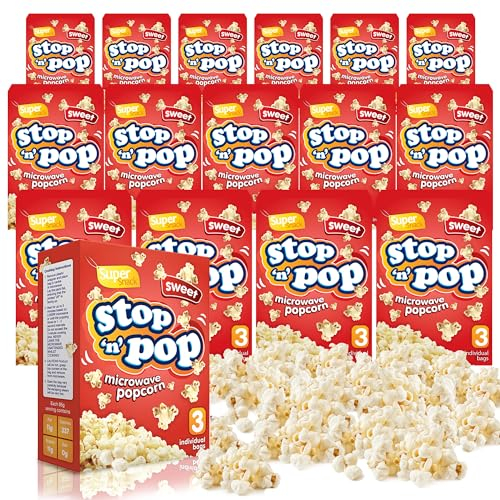 SOL 48pk Bulk Stop 'n' Pop Microwave Popcorn, Sweet Flavoured Pop Corn Kernels, Easy to Prepare, Ideal for Sharing Fun Moments at Home & Family Movie Nights (16 Boxes with 3 Bags Per Box)