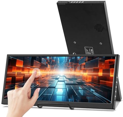 Pantalla Táctil Portátil, Monitor HDMI IPS de 12.3 Pulgadas 1920 x 720 Con Soporte Plegable/Dos Altavoces, Para Carcasa de PC DIY Y60, Panel Secundario GPU CPU