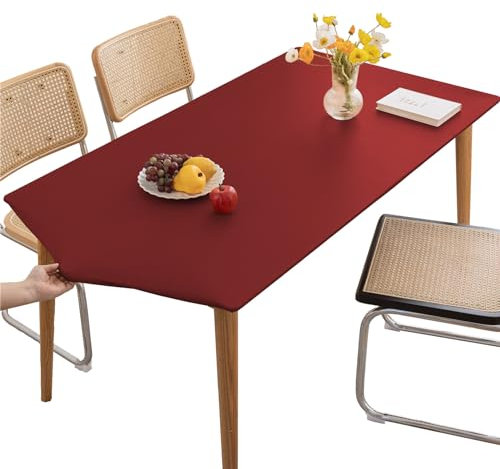 KFDZSW Tischdecke Abwischbare Tischdecke, Wasserdicht Elastische PVC Fitted Vinyl Tischabdeckung Schutz Rechteckig, Für Küche Indoor Outdoor Picknick Camping (Rot,90X150CM)