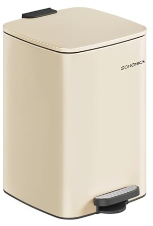 SONGMICS Cubo de Basura, Basurero de 20 L, de Cocina de Acero Inoxidable, con Cubeta Interior, Cierre Suave y Permanece Abierto, Beige Arena LTB592A02