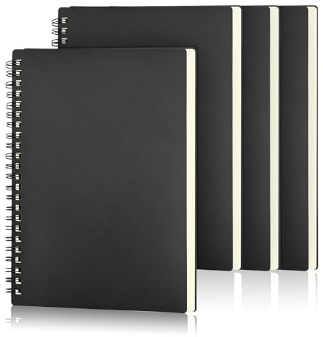 A5 Notizblock, 4 Stück Spiral-Notizbuch A5, liniertes Papier, 20 x 14 cm, 80 Blatt/160 Seiten, Spiral-Notizbücher, Hardcover-Notizblock für Büro, Schule, Business, Schwarz