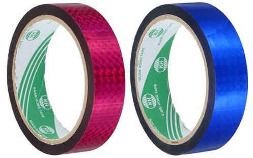 sourcing map Washi Prism Tape Lot de 2 rouleaux de ruban adhésif réfléchissant holographique métallisé pour emballage et décoration de vacances, bricolage et artisanat (2 rouleaux, rose rouge + bleu)