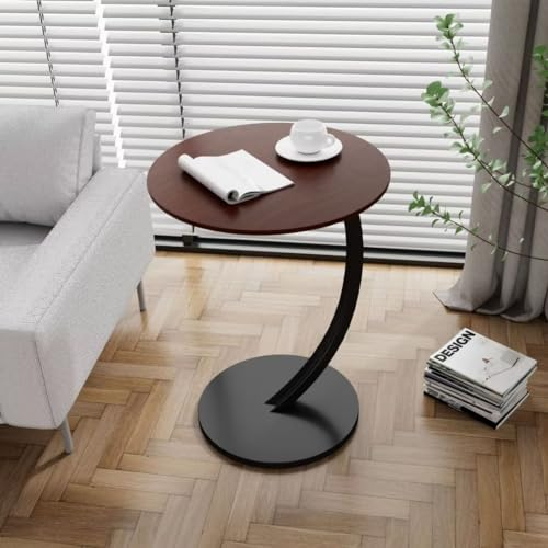 BohrenCL Beistelltisch, Kleiner Beistelltische C Form, Couchtisch Rund, Runder Tisch für Couch und Sofa, Sofatisch in Nussbaum Holz, Abstelltisch, Wohnzimmertisch