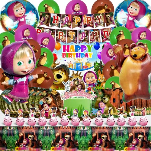 Masha Kit Compleanno - Addobbi, Palloncini, Stoviglie, Sfondo e Set Festa per Bambina
