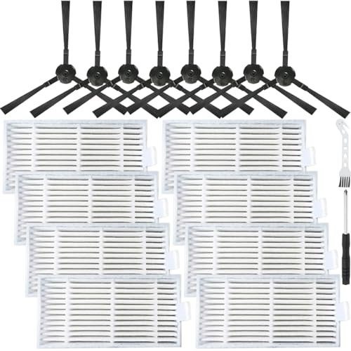 EATBALE Filter Seitenbürsten Ersatzteile für ILIFE ZACO V5 V3 V3s V5s Pro Roboter Staubsauger Ersatzt Zubehör 8 Kantenfeger-Bürste, 8 HEPA Filter, Waschbare & Wiederverwendbare Satz (16 Stück)