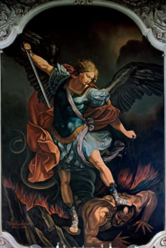 PTLYE Berühmt Painting Leinwandbild Wandbild Kunstdruck Der erzengel st. michael, der das drachengemälde von vintage painting terrassiert Bild Druck Auf Leinwandfür Flurdekoration 60x90cm
