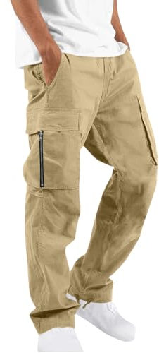 Leisure Trousers Men's Cargo Trousers Long Cotton Jogging Bottoms Casual Loose Fit Straight Leg Sweatpants with Pocket Work Trousers Men's Sweatpants Trekking Trousers Men's Hiking Trousers, yellow,