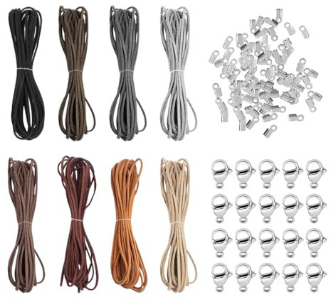 8 Paquetes de cordón, 100 Clips, 20 Cierres de Langosta, cordón de Pulsera, cordón para Hacer Collares, Accesorios de cordón de Bricolaje
