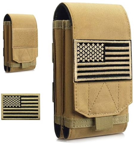 GORELAX Molle EDC Handytasche, taktische Hüfttasche, Gürtelhalter, Universal-Handy-Holster mit US-Flaggen-Patch (Khaki)