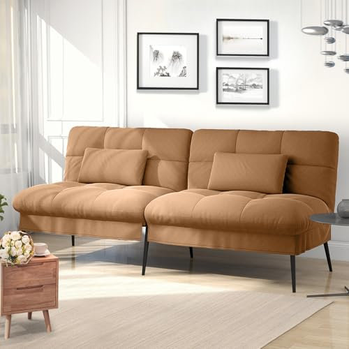 COMHOMA Sofá Cama con función de Dormir – Funda futón Convertible – Sofá esquinero – Sofá de Invitados de 3 plazas – con Respaldo Ajustable de Tela, Color Naranja