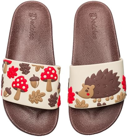 Dedoles Ciabatte & Pantofole Donna Uomo & Bambini Sandali per Spiaggia e Piscina con tanti Design Patatine Fiori Volpe Lama Nuvole Ketchup Regalo, Colore: Riccio della foresta, Misurare: 30 EU