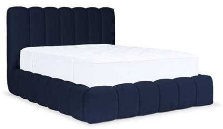 MEBLINI Carlos Polsterbett 180x200 mit Lattenrost und Matratze - Bubble Bett - Cloud - Marshmallow Bed - Kopfteil Bett mit Stauraum - Betten - 180x200 - Blau Boucle/H3