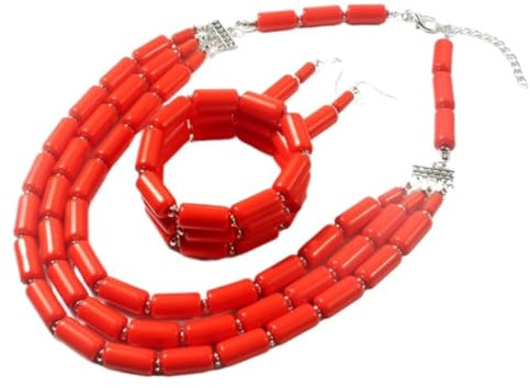 FENGJISUN Perlenkette Damen Lange Perlenkette, klobige Perlenkette, Damen-Schmuckset, Brautaccessoires Perlen Kette(Orange)