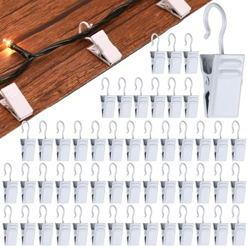 Gisafai Weihnachtsschindeln, Licht-Clips, Asphaltdach-Licht-Clips, Mini-Dachrinnen-Haken zum Aufhängen, Weihnachtsdekoration, galvanisiertes Eisen (weiß, 100 Stück)