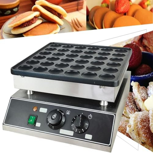 Genérico Mini Pancake Maker 25 Agujeros Antiadherente Comercial 850W Acero Inoxidable Panqueques Dorayaki Maker, Cocción Rápida, para Desayuno, Meriendas, Postres
