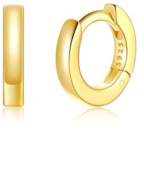 Silvora Creolen Gold Klein 6mm Herren Damen Huggie Hoop Ohrringe 925 Silber Glänzende Männer Frauen 6mm Creolen Ohrringe Echtgold Hypoallergen Ohrschmuck