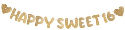 Happy Sweet 16-Banner, Vorbespannt Sweet 16-Schild Glitzernd Süß Partydekoration zum 16. Geburtstag Banner zum 16. Geburtstag Foto Requisiten für den Junggesellinnenabschied