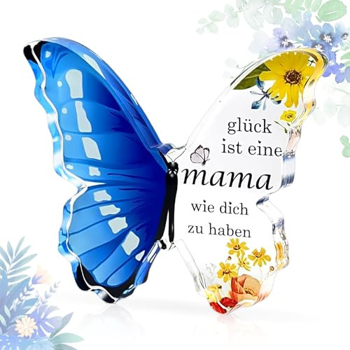 Muttertagsgeschenk Geburtstagsgeschenk Weihnachtsgeschenke für Mama von Tochter Sohn Acryl Schmetterling Dekoration Beste Mama Geschenk für Mütter Geburtstag Muttertag Weihnachten Blau