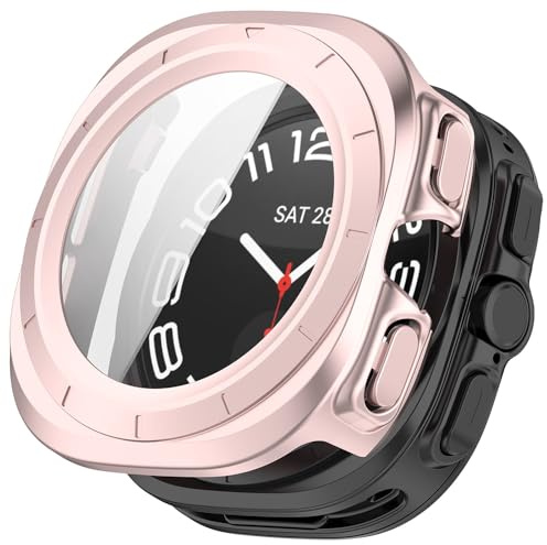 Schutzhülle für Samsung Galaxy Watch Ultra 47mm Hülle, Harter PC Case Cover mit Glas Schutzfolie Displayschutz, Anti-Kratz Anti-Staub Schutz Gehäuse für Samsung Galaxy Watch Ultra 47mm (Pink)