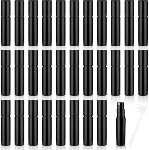 Cobee 30 botellas de spray de 3 ml, atomizador de perfume rellenables, pulverizador vacío, con dispensador, botella de perfume portátil de polipropileno para viajes al aire libre (negro)