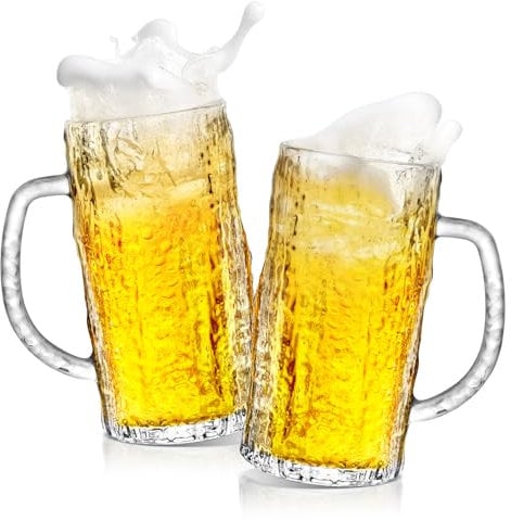 Cambareign Beer Mug Set of 2, 500ml Crystal Beer Glasses with Handle, Large Glass Mugs for Freezer, Gifts for Men, Dad, Father's Day