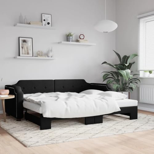 LAPOOH Tagesbett Ausziehbar Schwarz 90x190 cm Stoff, Schlafsofa, Daybed, Bettsofa, Sofa Bed, Sofabett, Schlafcouch, Jugendbett, Bettgestell, Bettcouch - 3197646
