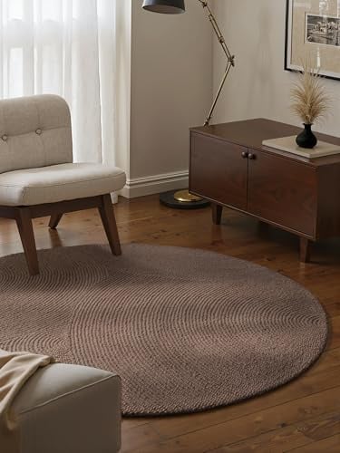 Hanse Home Wollteppich Eleni - Natur Wohnzimmerteppich Rund - Handgetuftet - Hygge Skandi, Boho Teppich Wolle für Wohnzimmer, Schlafzimmer, Esszimmer, Flur - Taupe, Ø200cm