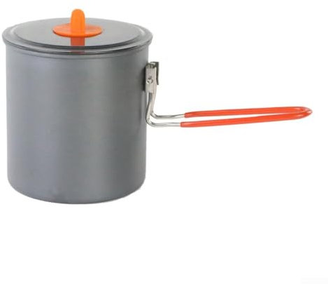 Feeshoppher Camping Pot Hard Anodized Aluminum Camping Pot 1L Lightweight Outdoor Cooking Kettle Foldable Handle Picnic Tea Coffee Milk Pot Hiking Cookware Campfire Compatible