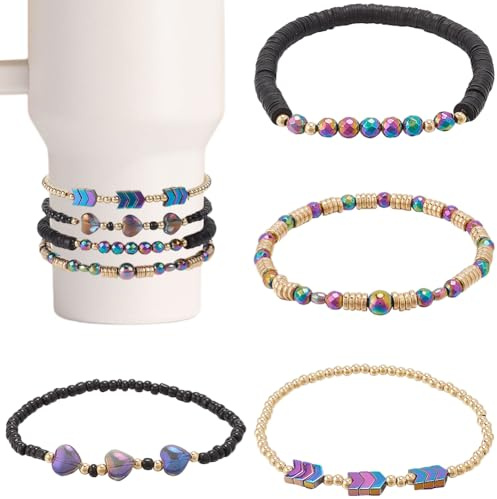 CREATCABIN 4 Pcs Cup Bracelet Accessories Bracelet For Cup Charm for Cup 40 oz&30 oz Tumbler Beads with Handle Attachments for Water Bottle Decorations Summer Black