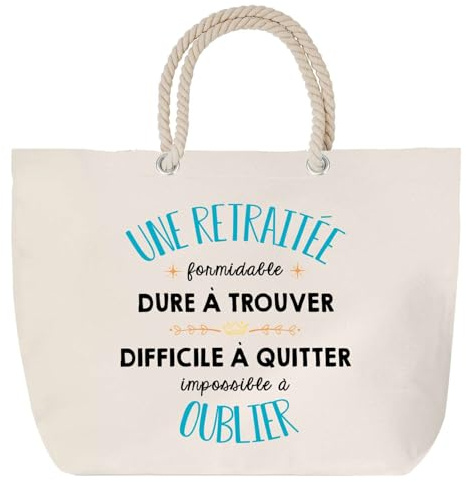 Planetee Sac de plage Une Retraitée Formidable – Cadeau Départ Retraite Femme – Grand Sac de Transport, Sport – Coton et anse corde