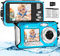 Cámara Acuática 64MP con Tarjeta de Memoria 64GB, Cámara Sumergible 4K con Autoenfoque y Doble Pantalla para Selfies, Cámara Acuática Sumergible hasta 5 Metros para Niños y Snorkel (2 Baterías)
