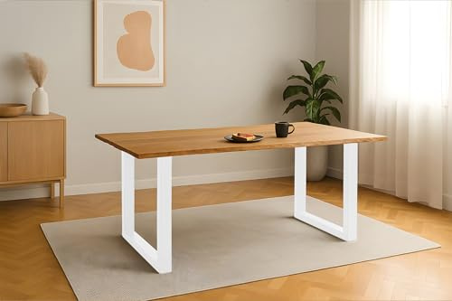 SAM Esstisch Salvador | 260 x 100 cm | Eiche massiv + geölt | Baumkante | U-Gestell Metall Weiß | pflegeleichter Esszimmertisch/Küchentisch/Eichenholz-Tisch/Holztisch aus Wildeiche