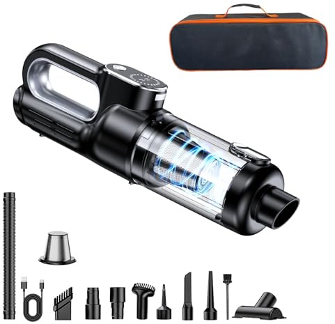 DEACOWER Aspirateur de voiture portable sans fil – 16 000 Pa 2 en 1 nettoyeur et dépoussiéreur d'air, moteur sans balais de 150 W, aspirateur à main sans fil avec batterie de 5000 mAh, lumière LED