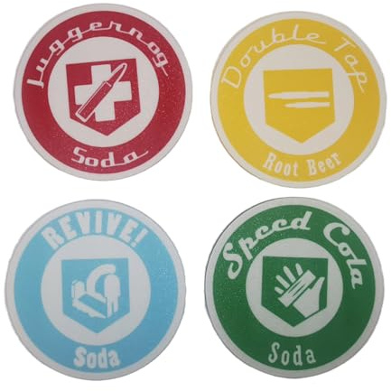 Zombies Untersetzer Set, 4 Stück, Sammleredition mit Juggernog, Double Tap, Quick Revive, Speed Cola