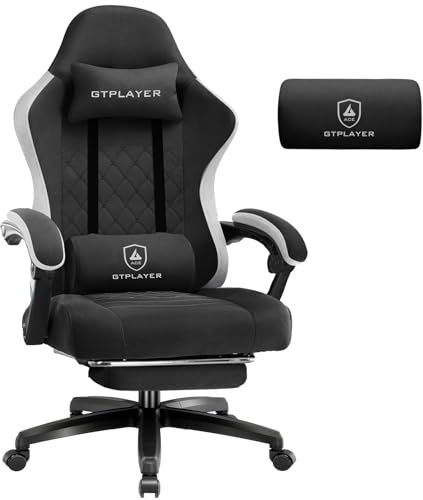 GTPLAYER Chaise Gaming Bureau Ergonomique Fauteuil Gaming Leathaire, accoudoir inclinable, avec Repose-Pieds Noir-Blanc